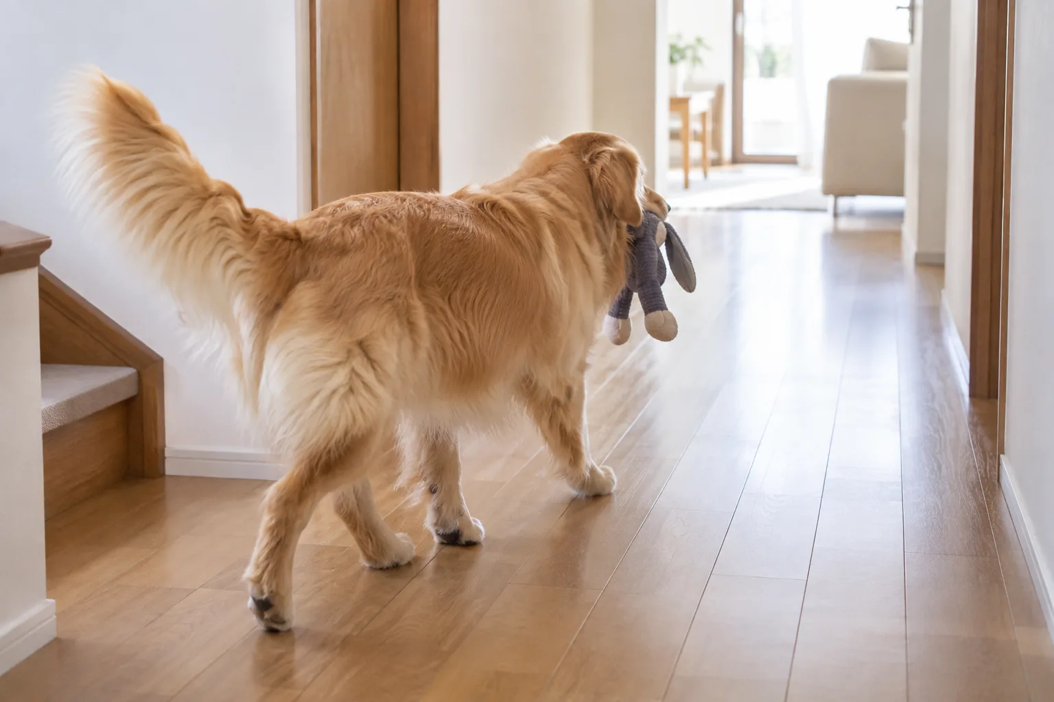 くわえていいものを常に用意する。おもちゃを持って歩くのは、この犬種の幸せの形