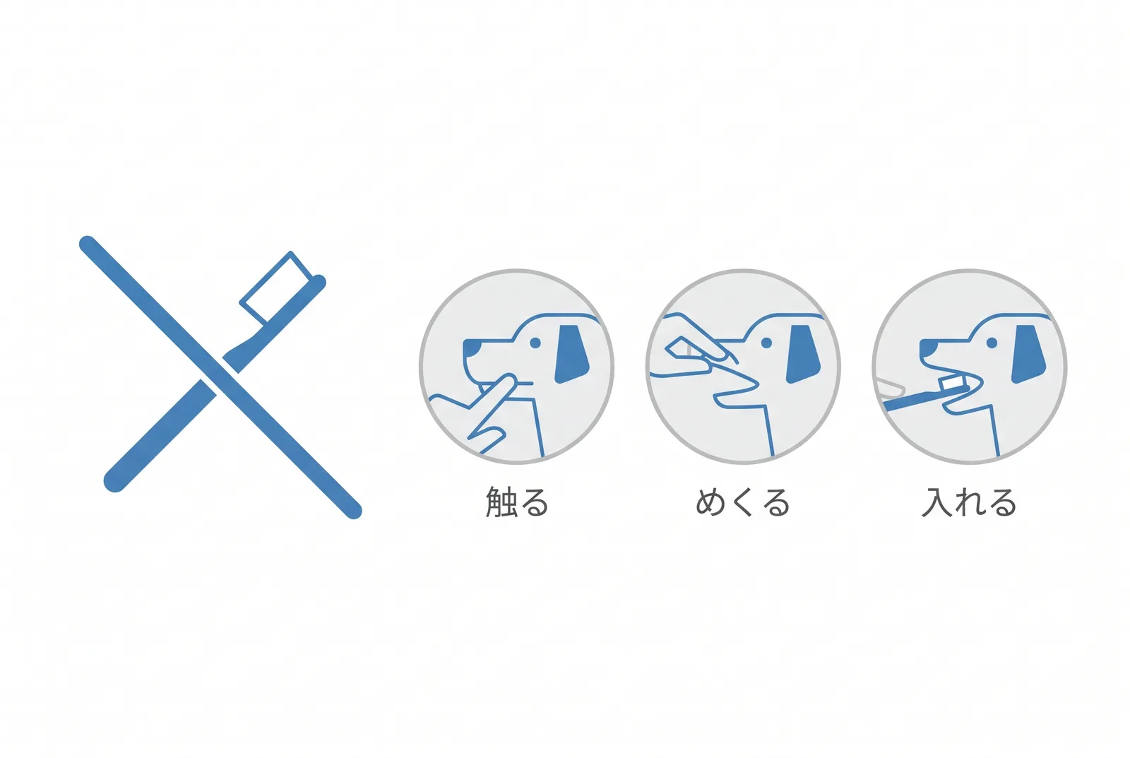 嫌がるのは歯ブラシではない。口の横を触られる、くちびるをめくられる、口の中に入れられる、の一つひとつ