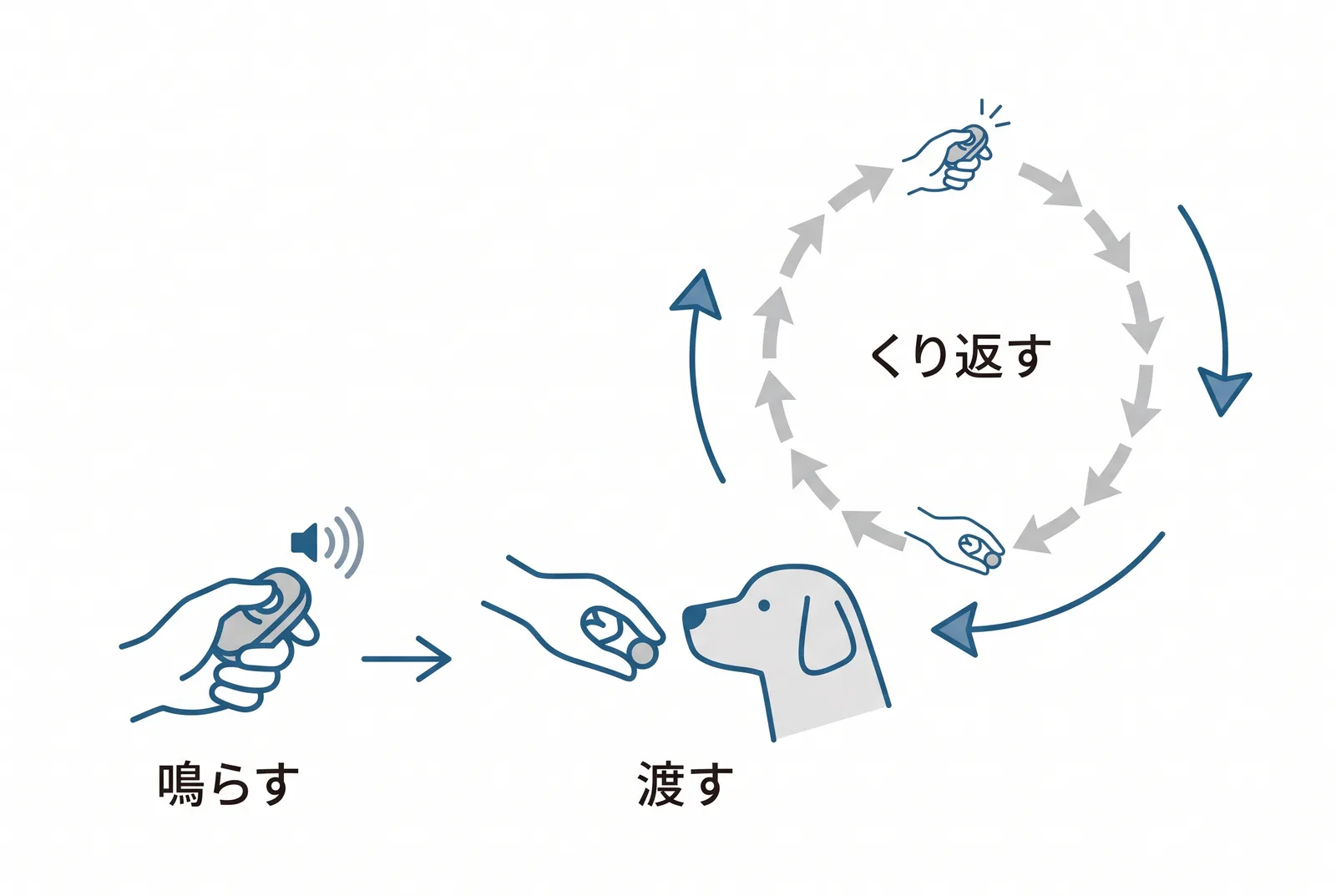マーカーの充電。クリッカーを鳴らして、すぐおやつを渡す。これを十回くり返す
