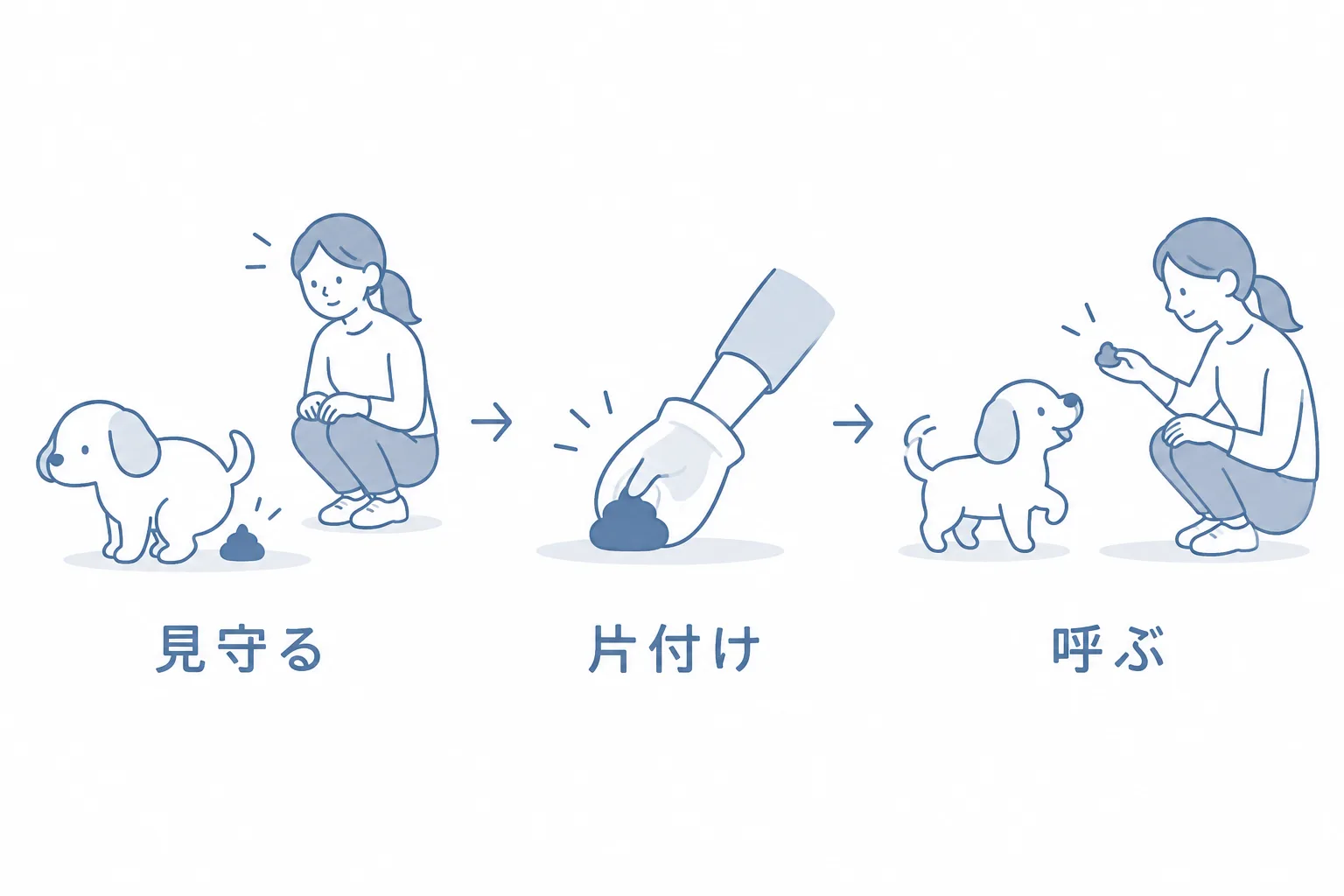 食糞は機会をなくす。排泄を見守り、すぐ片付け、おやつで呼び戻す