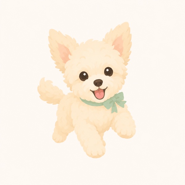 思春期：元気でやんちゃな若いクリーム色の犬のイラスト